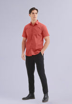 Load image into Gallery viewer, DARK CORAL HALF BAMBOO SILK SHIRT
