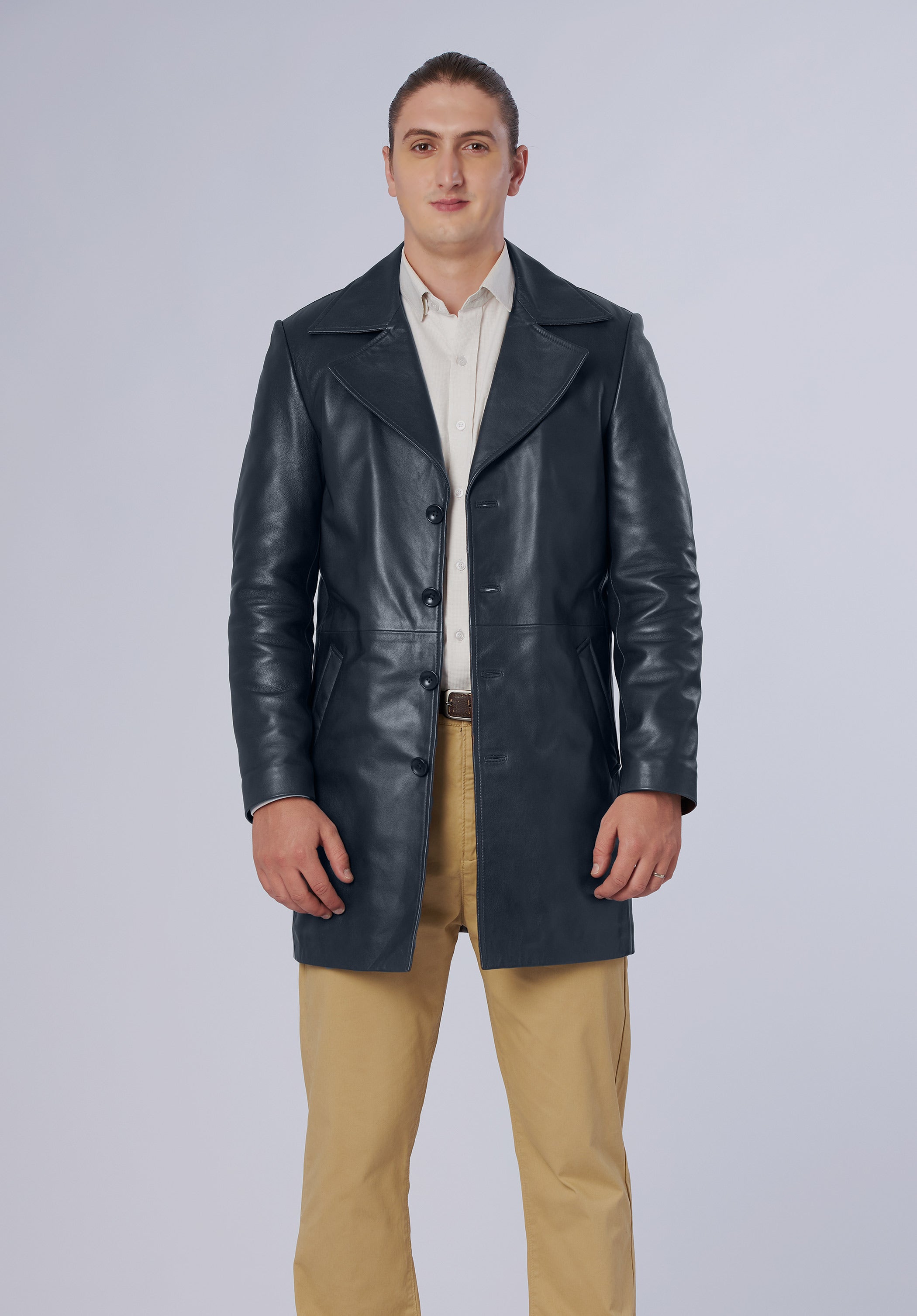 leather long coat-men